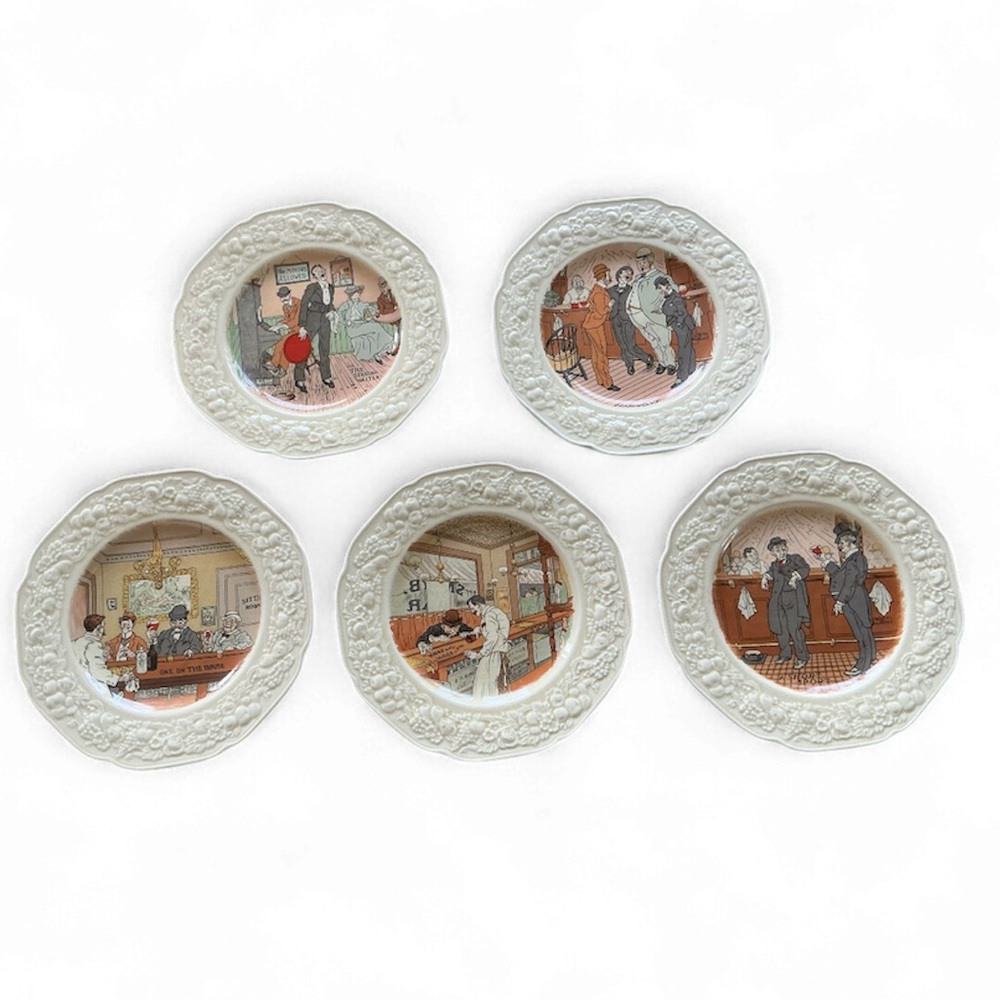 Crown Ducal Florentine Vintage Salad Luncheon Plates 5 pcs ~ 8.5” England 1930s